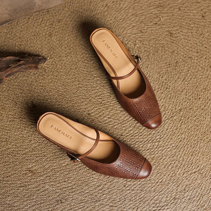 Berla | Embossed Mary Jane Heel Mules