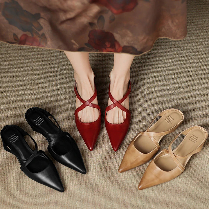 Aluna | Pointed-Toe Crisscross Strap Mules
