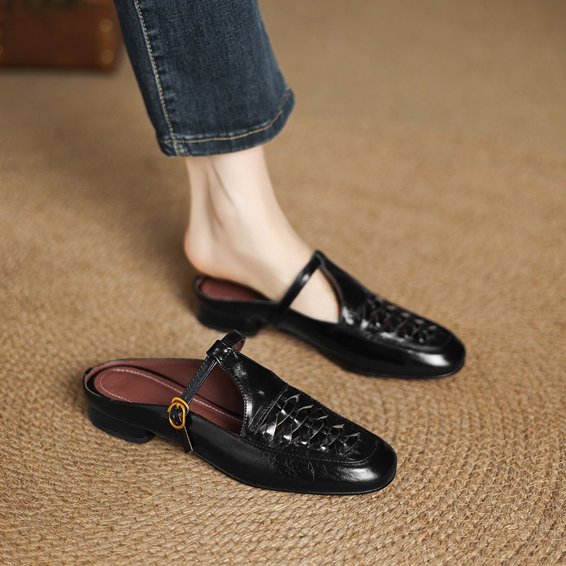 Elya | Square-Toe Mary Jane Loafer Mules
