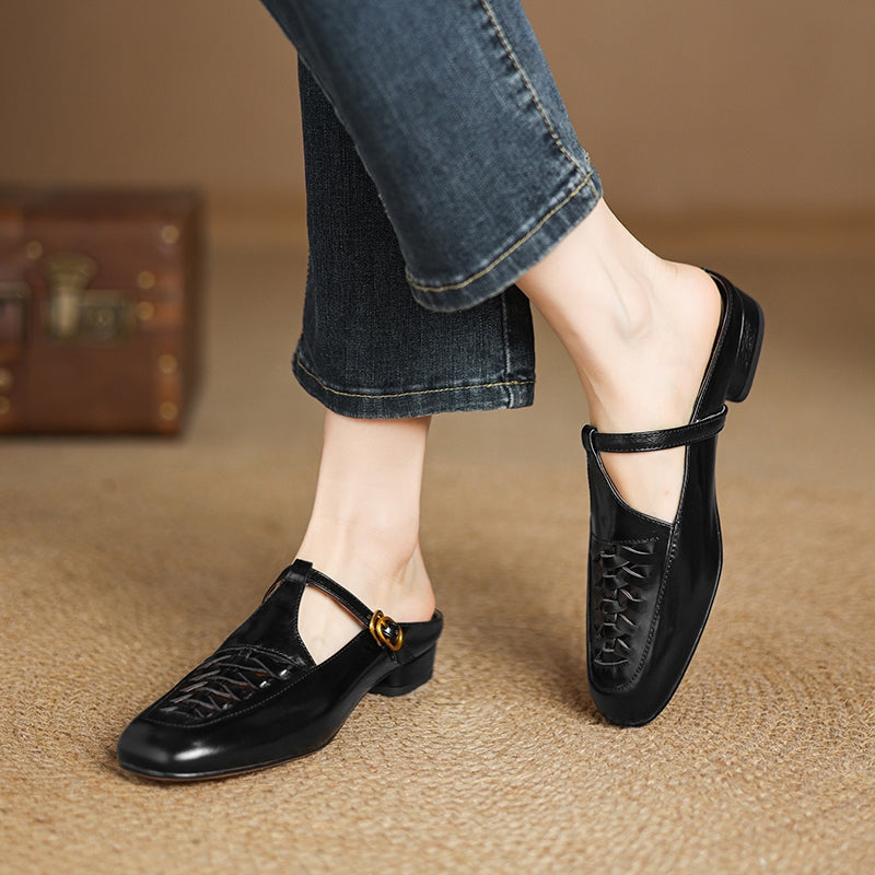 Elya | Square-Toe Mary Jane Loafer Mules