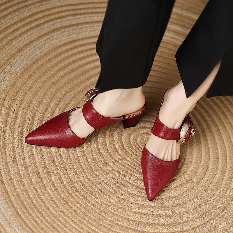 Garnet | Pointed-Toe Floral Accent Heel Mules