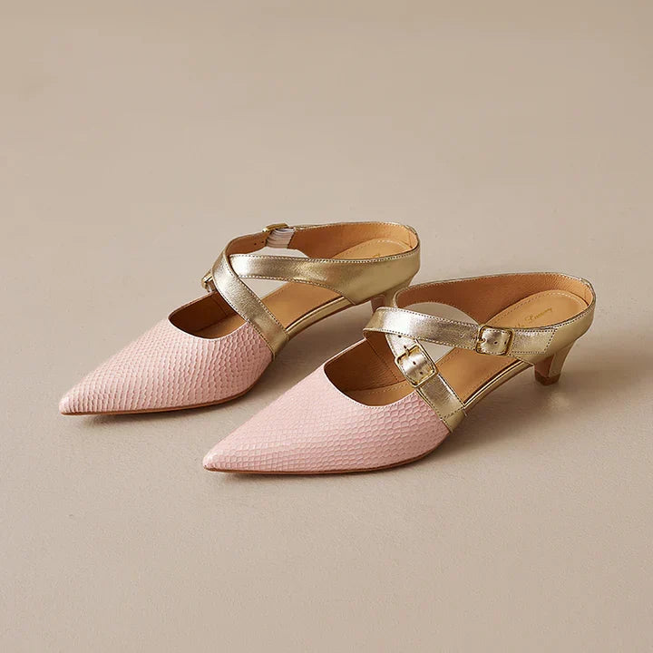 Zelle | Pointed-Toe Double Strap Heel Mules