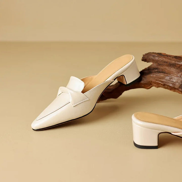 Alaya | Pointed-Toe Bow Accent Heel Mules