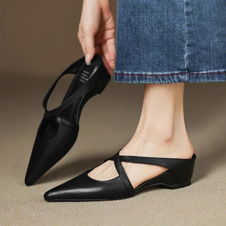 Aluna | Pointed-Toe Crisscross Strap Mules