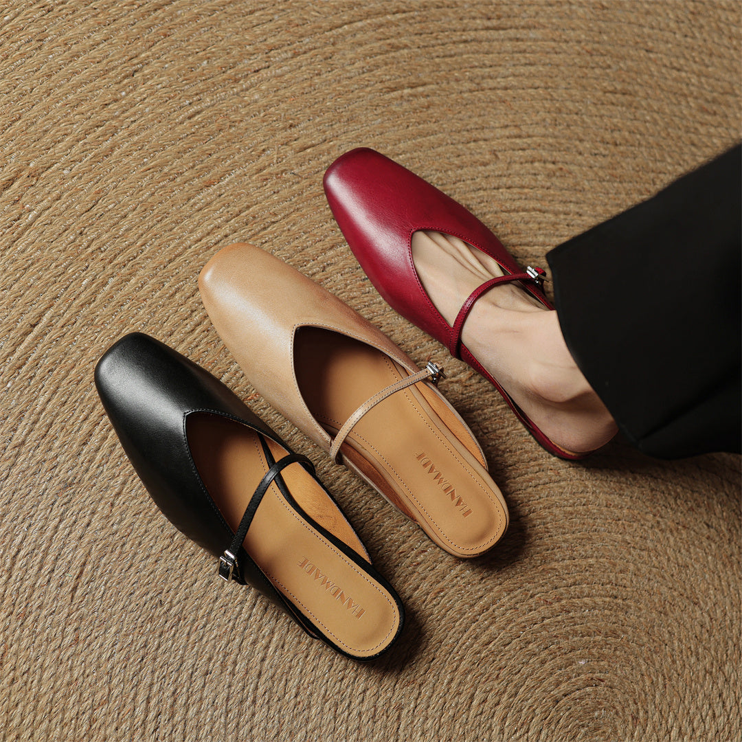 Miral | Square-Toe Mary Jane Flat Mules