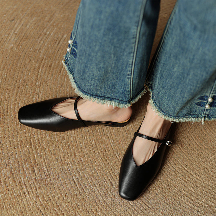 Miral | Square-Toe Mary Jane Flat Mules