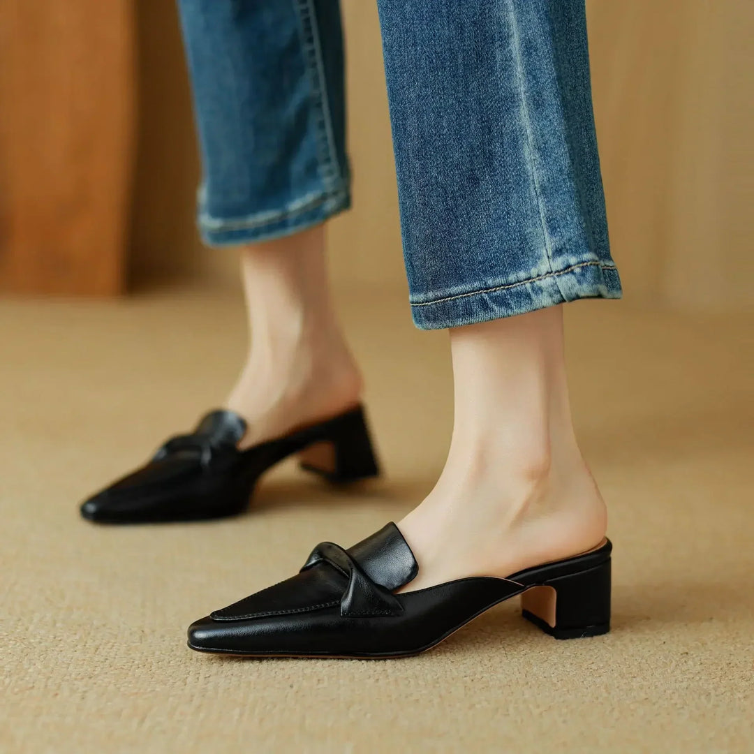 Alaya | Pointed-Toe Bow Accent Heel Mules