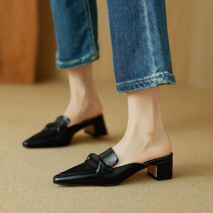 Alaya | Pointed-Toe Bow Accent Heel Mules