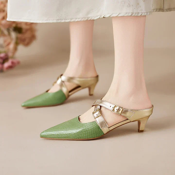 Zelle | Pointed-Toe Double Strap Heel Mules