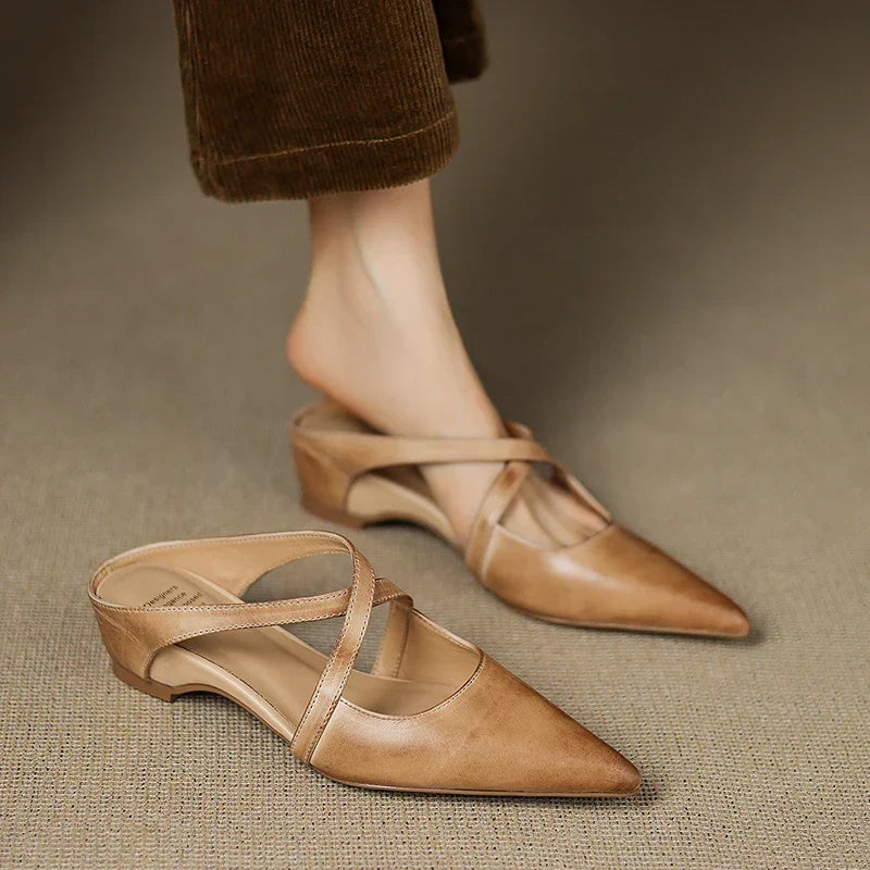 Aluna | Pointed-Toe Crisscross Strap Mules