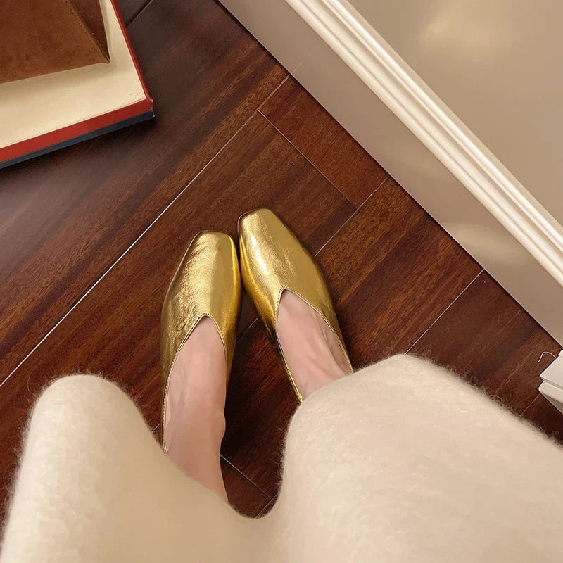 Lyra | Metallic Square-Toe Slip-On Mules