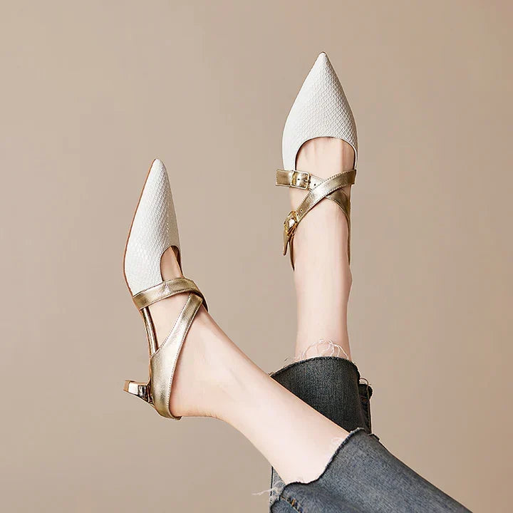 Zelle | Pointed-Toe Double Strap Heel Mules