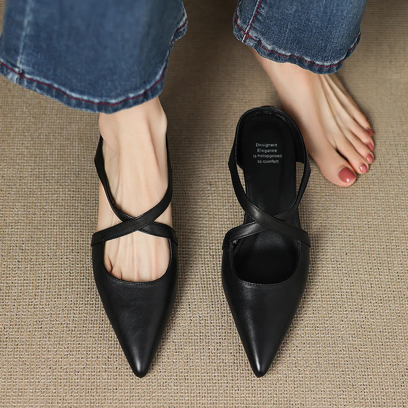 Aluna | Pointed-Toe Crisscross Strap Mules