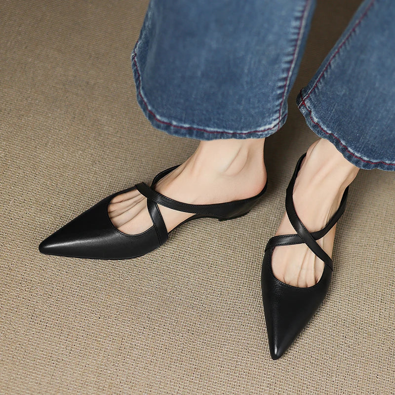 Aluna | Pointed-Toe Crisscross Strap Mules