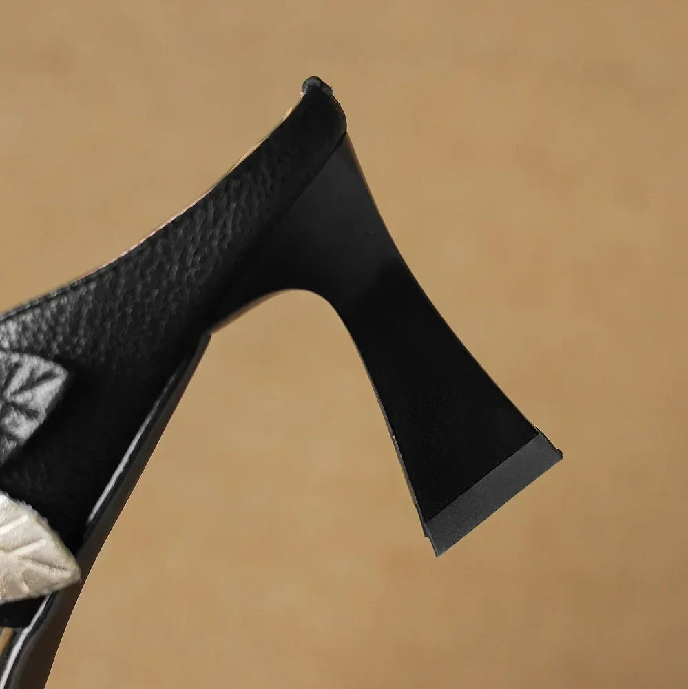 Garnet | Pointed-Toe Floral Accent Heel Mules