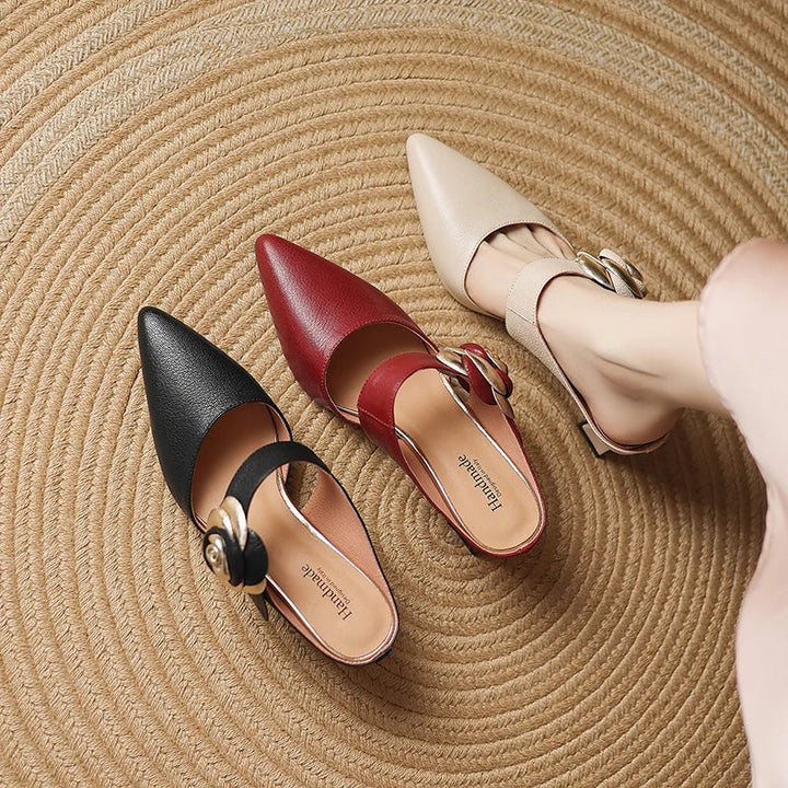 Garnet | Pointed-Toe Floral Accent Heel Mules