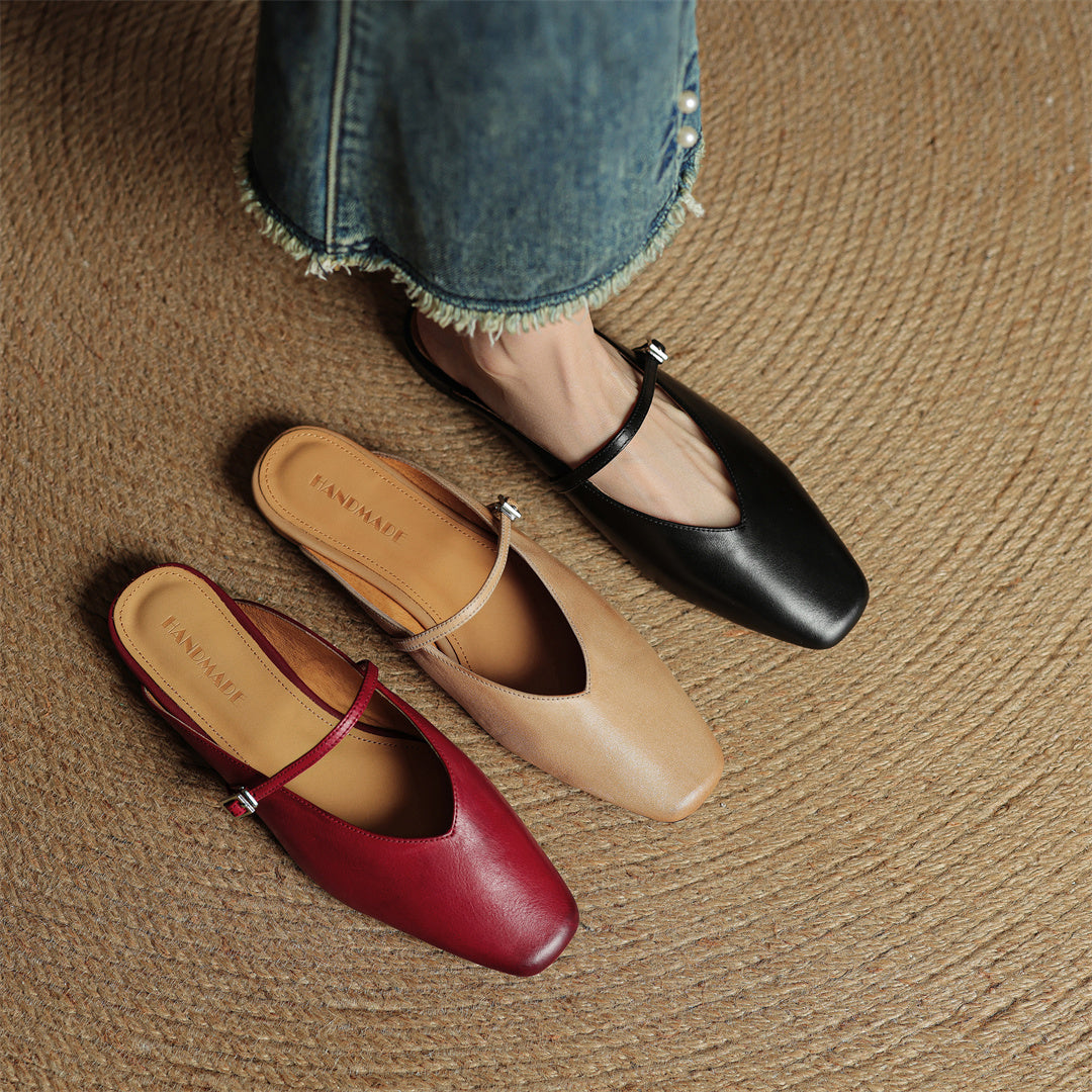 Miral | Square-Toe Mary Jane Flat Mules