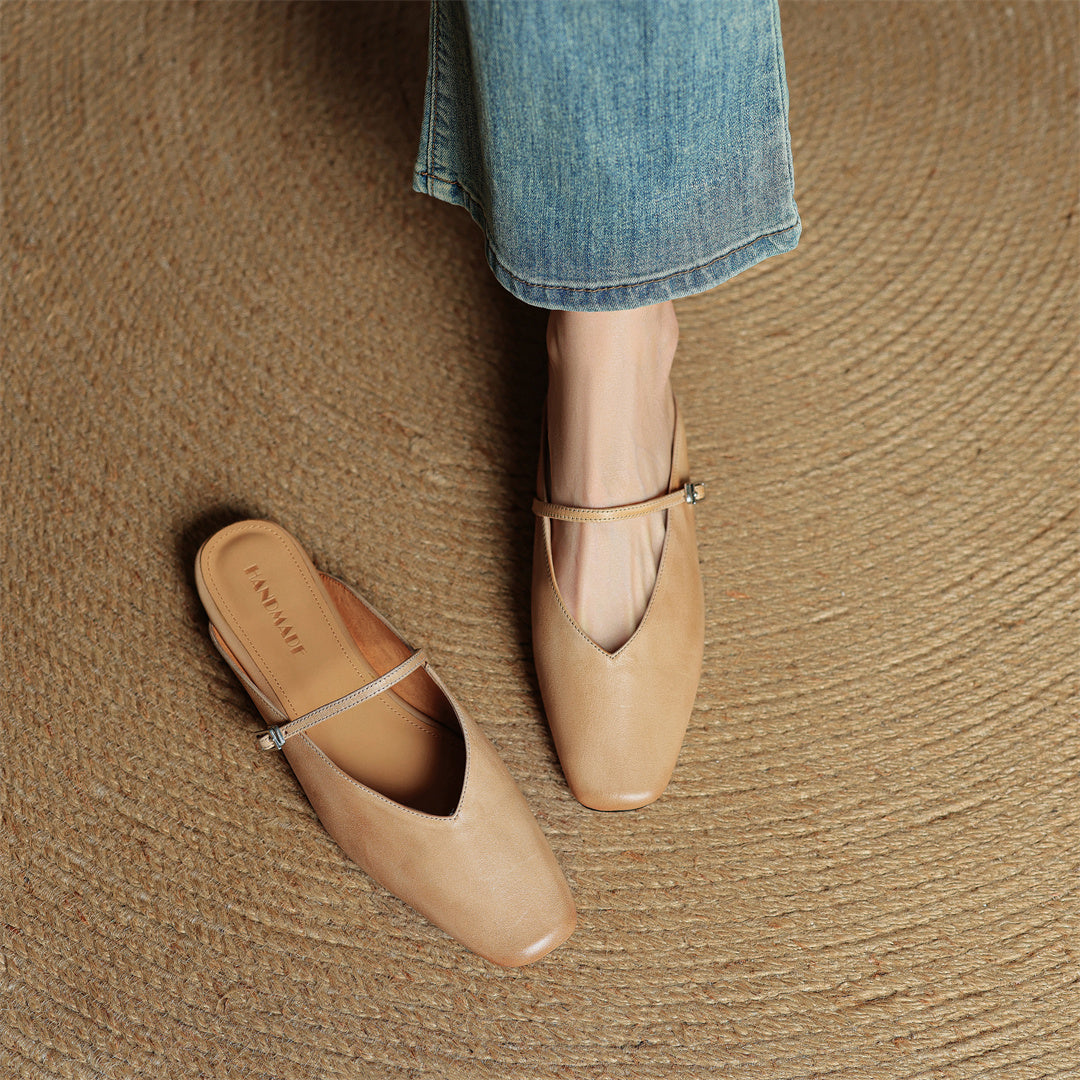 Miral | Square-Toe Mary Jane Flat Mules
