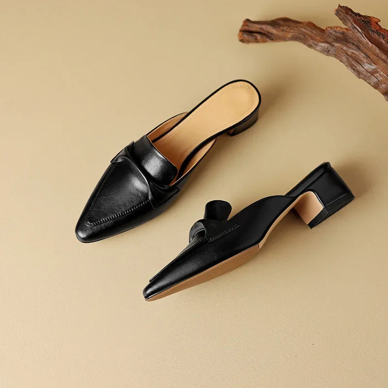 Alaya | Pointed-Toe Bow Accent Heel Mules