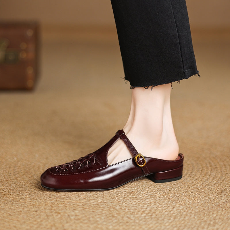 Elya | Square-Toe Mary Jane Loafer Mules