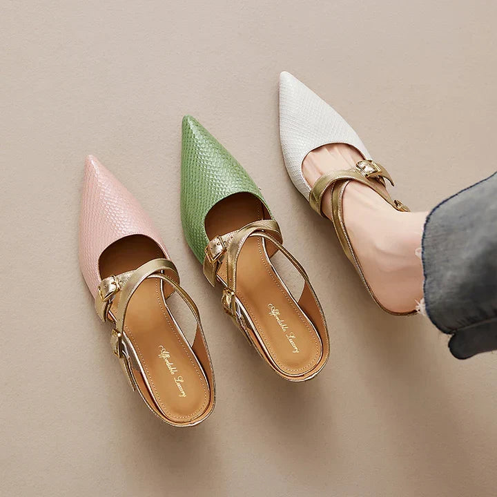 Zelle | Pointed-Toe Double Strap Heel Mules