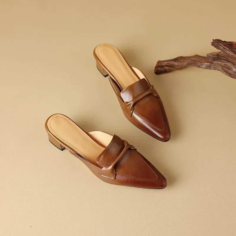 Alaya | Pointed-Toe Bow Accent Heel Mules