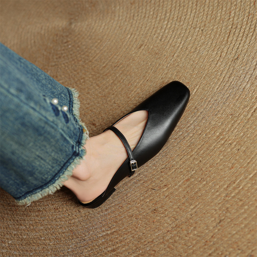 Miral | Square-Toe Mary Jane Flat Mules