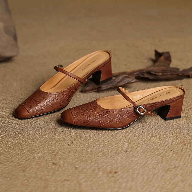 Berla | Embossed Mary Jane Heel Mules