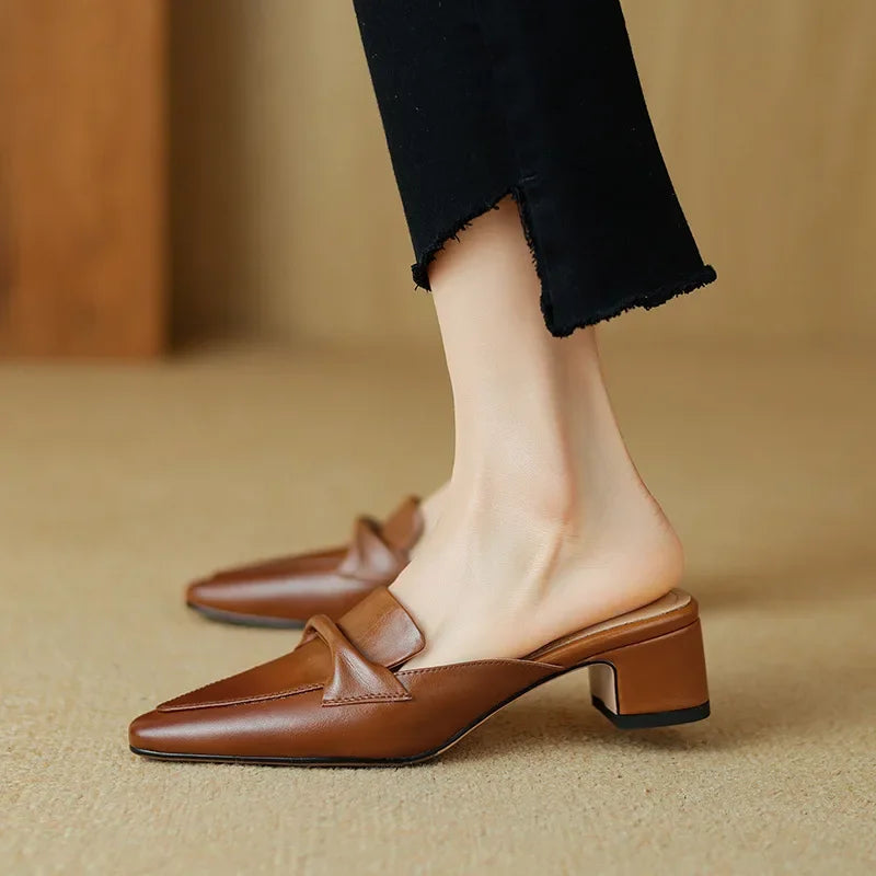 Alaya | Pointed-Toe Bow Accent Heel Mules