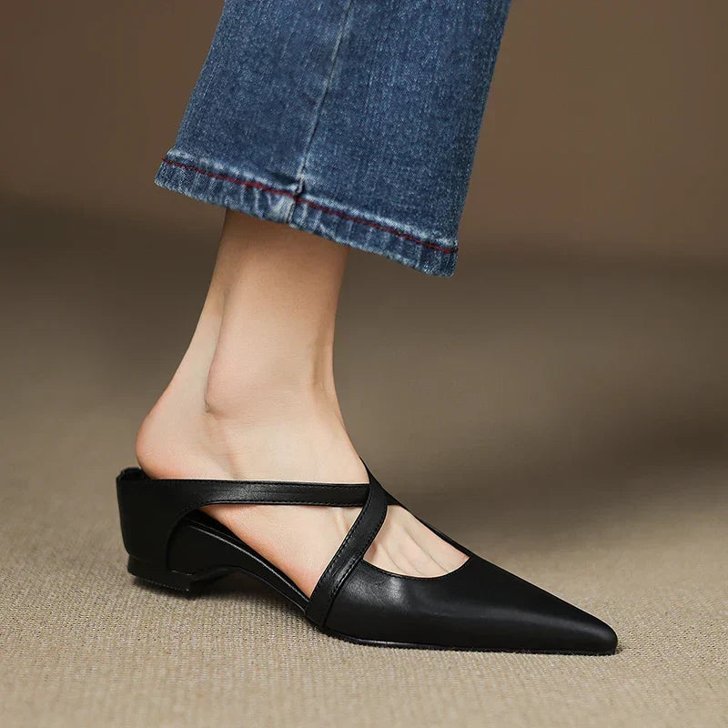 Aluna | Pointed-Toe Crisscross Strap Mules