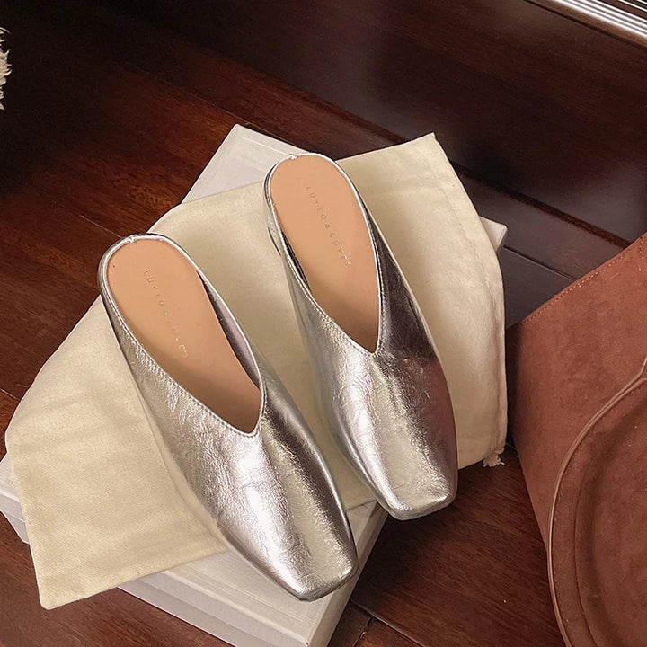 Lyra | Metallic Square-Toe Slip-On Mules