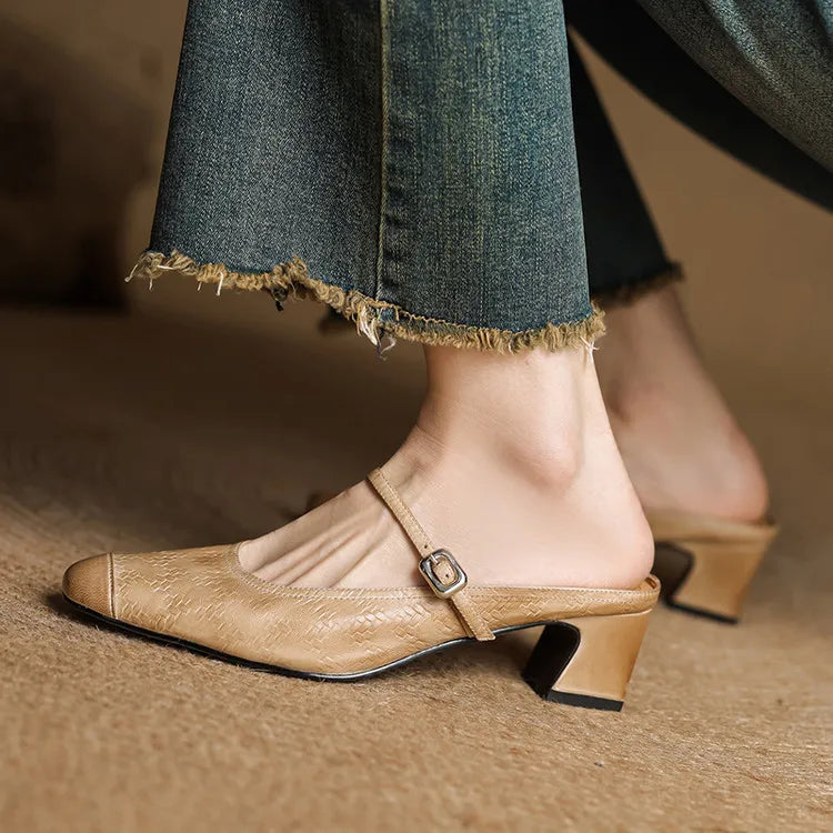Berla | Embossed Mary Jane Heel Mules