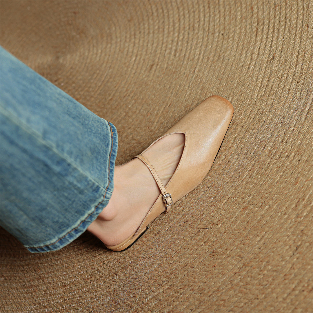 Miral | Square-Toe Mary Jane Flat Mules