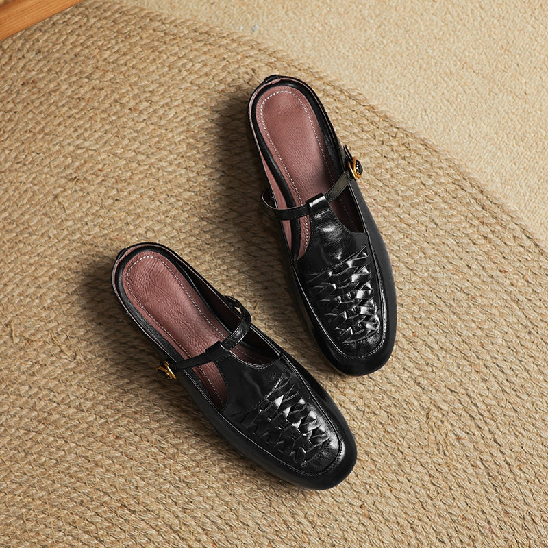 Elya | Square-Toe Mary Jane Loafer Mules