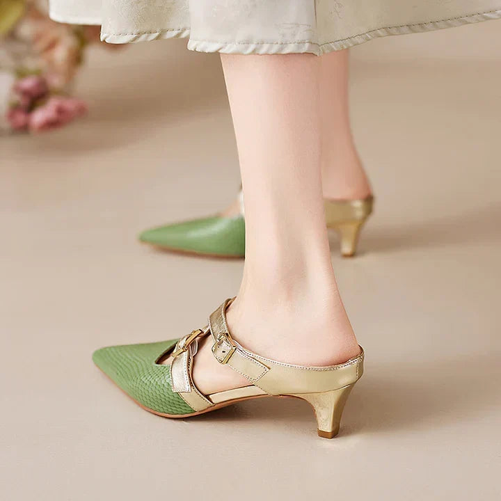 Zelle | Pointed-Toe Double Strap Heel Mules