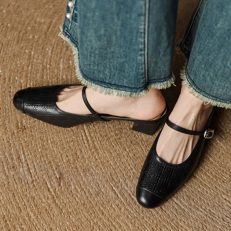 Berla | Embossed Mary Jane Heel Mules