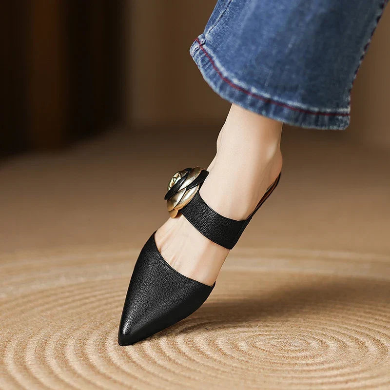Garnet | Pointed-Toe Floral Accent Heel Mules