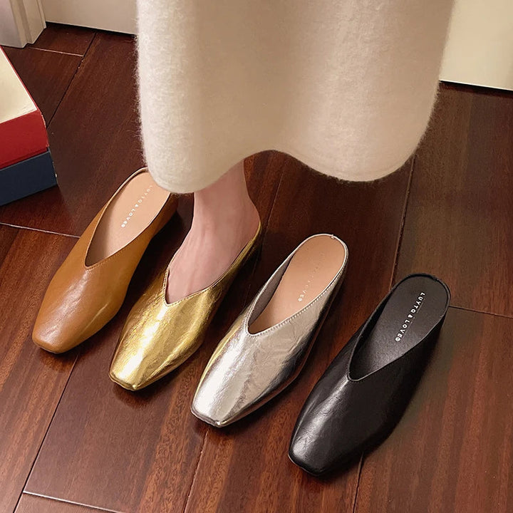 Lyra | Metallic Square-Toe Slip-On Mules
