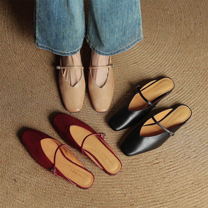 Miral | Square-Toe Mary Jane Flat Mules