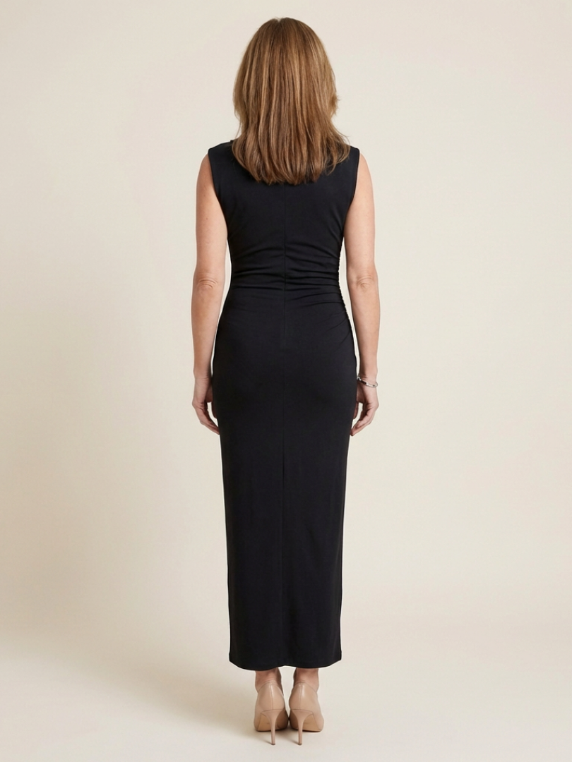 Sabine | Sleeveless Draped High Neck Midi Dress