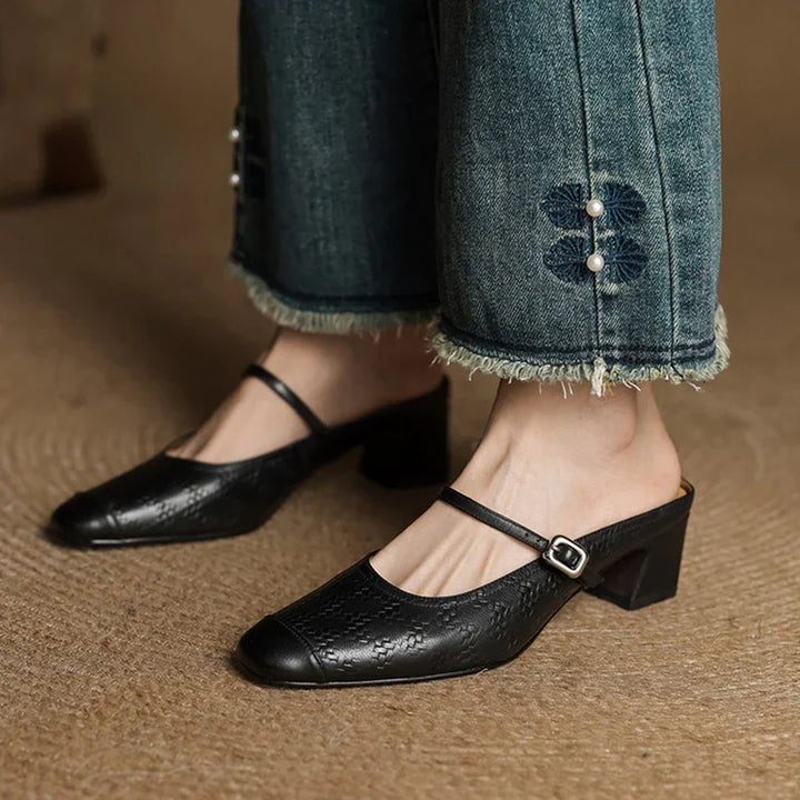 Berla | Embossed Mary Jane Heel Mules