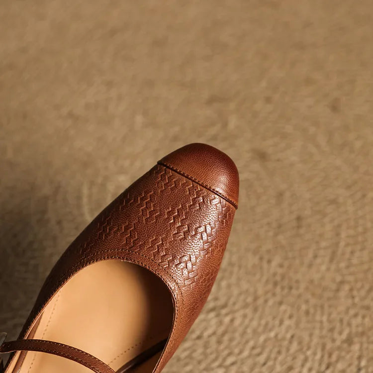 Berla | Embossed Mary Jane Heel Mules