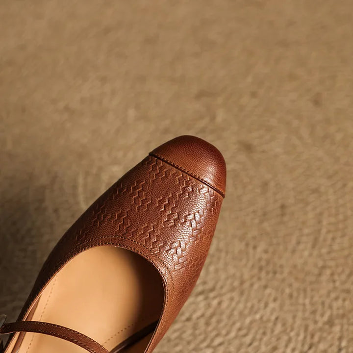 Berla | Embossed Mary Jane Heel Mules