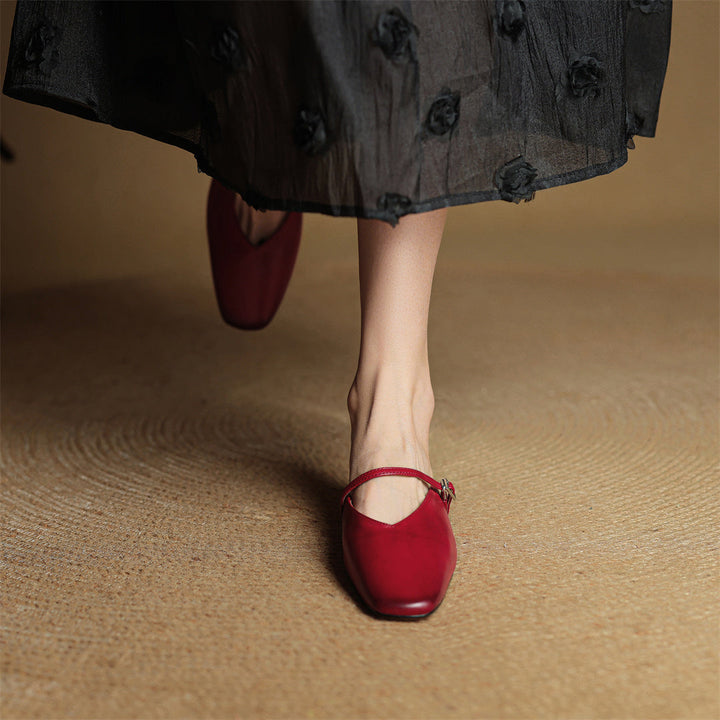 Miral | Square-Toe Mary Jane Flat Mules