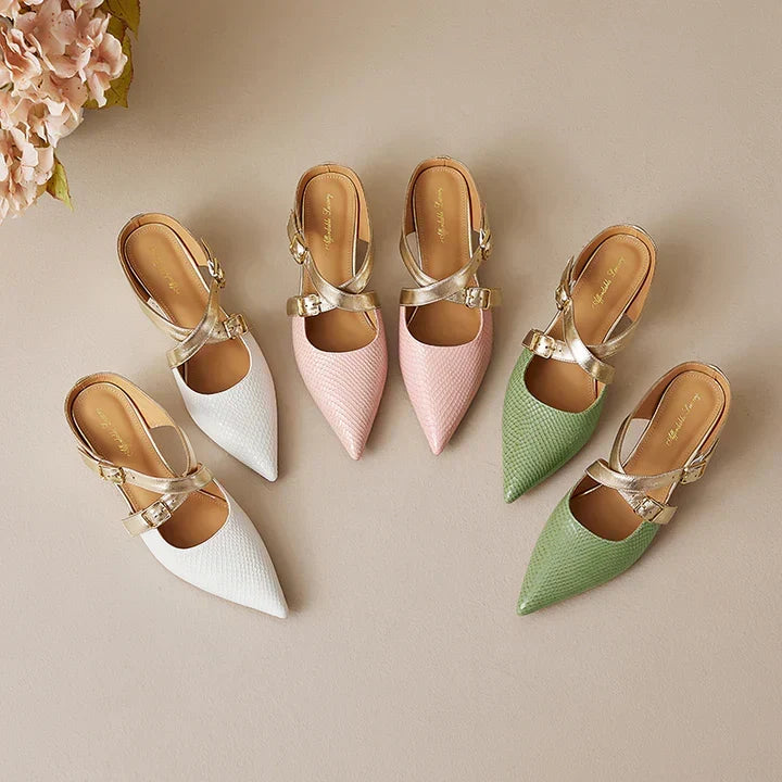 Zelle | Pointed-Toe Double Strap Heel Mules