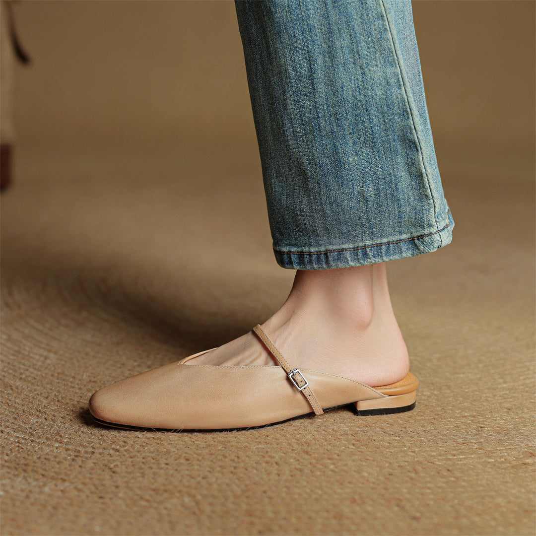 Miral | Square-Toe Mary Jane Flat Mules