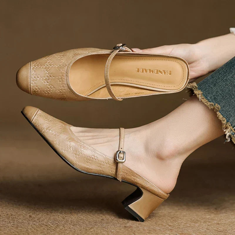 Berla | Embossed Mary Jane Heel Mules