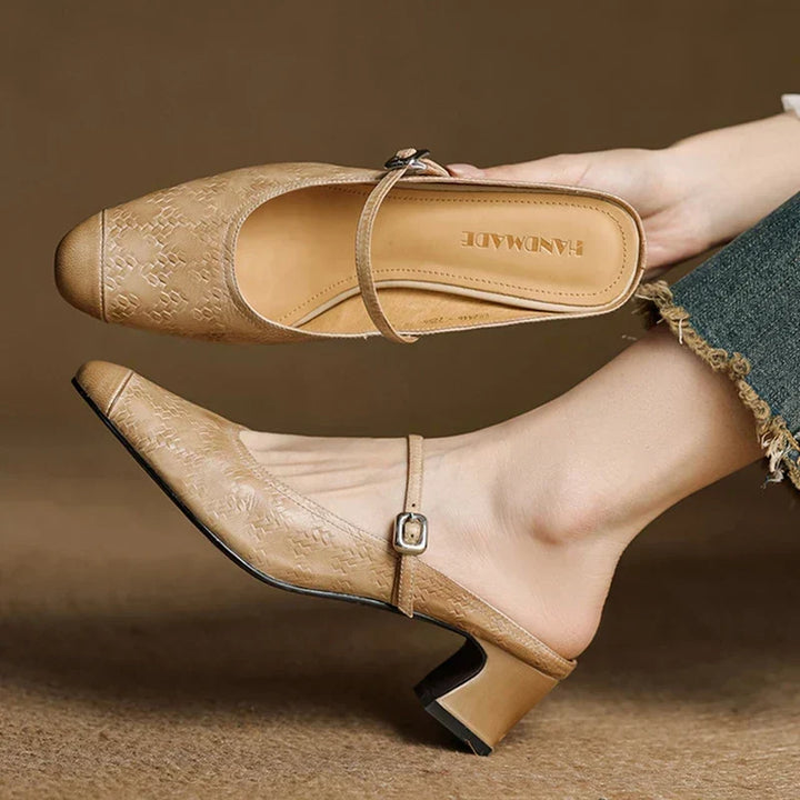 Berla | Embossed Mary Jane Heel Mules