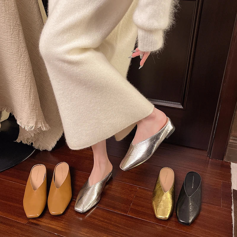 Lyra | Metallic Square-Toe Slip-On Mules