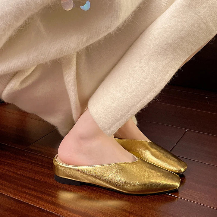 Lyra | Metallic Square-Toe Slip-On Mules